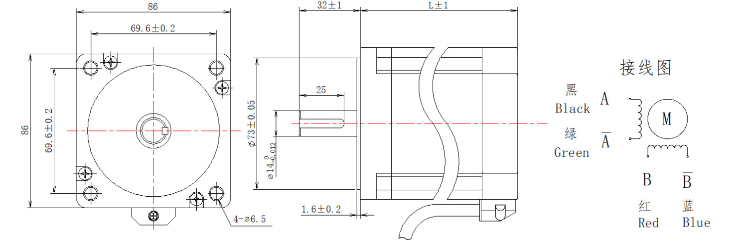 86系列1.8&deg;两相开环步进机电布局